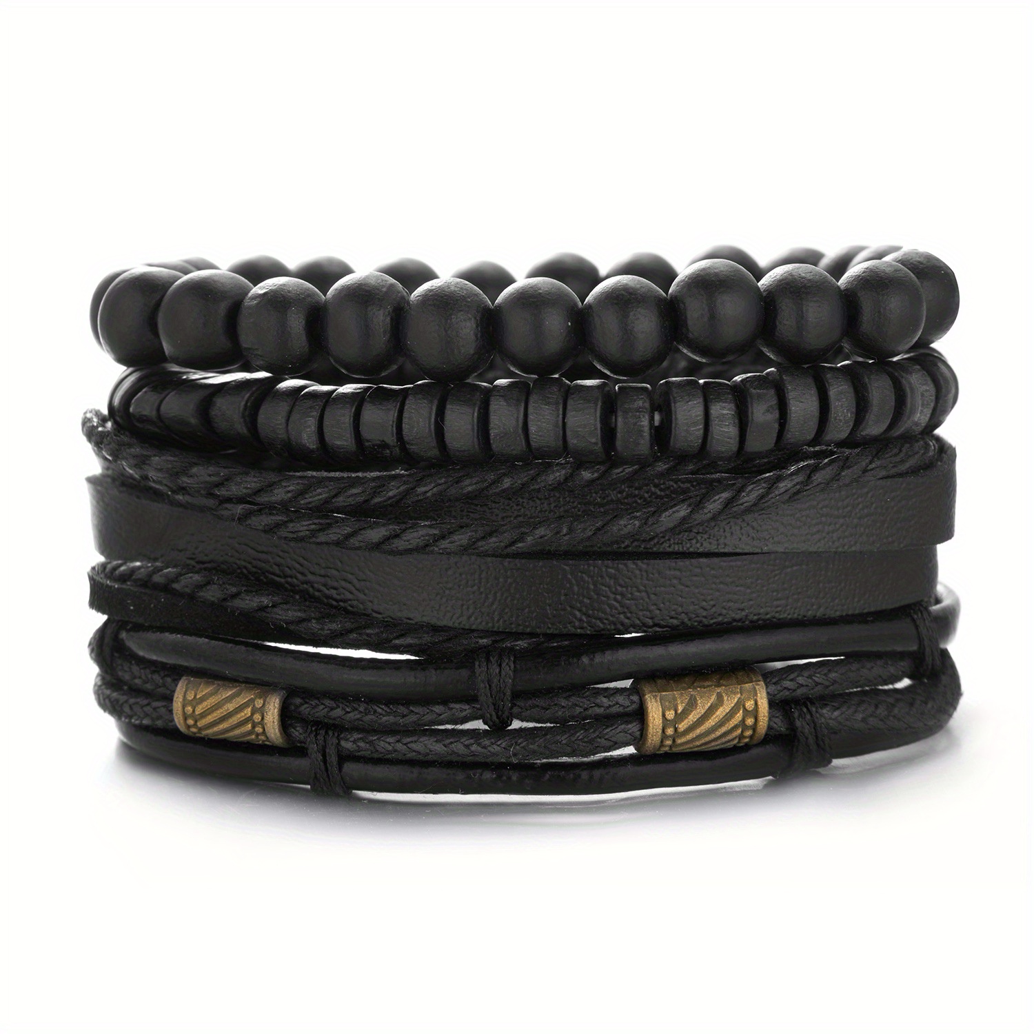 Men's Beaded Leather Combination Bracelet Set